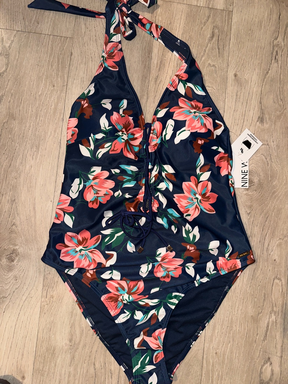 Nine West Navy Floral Drawstring Athletic Shorts